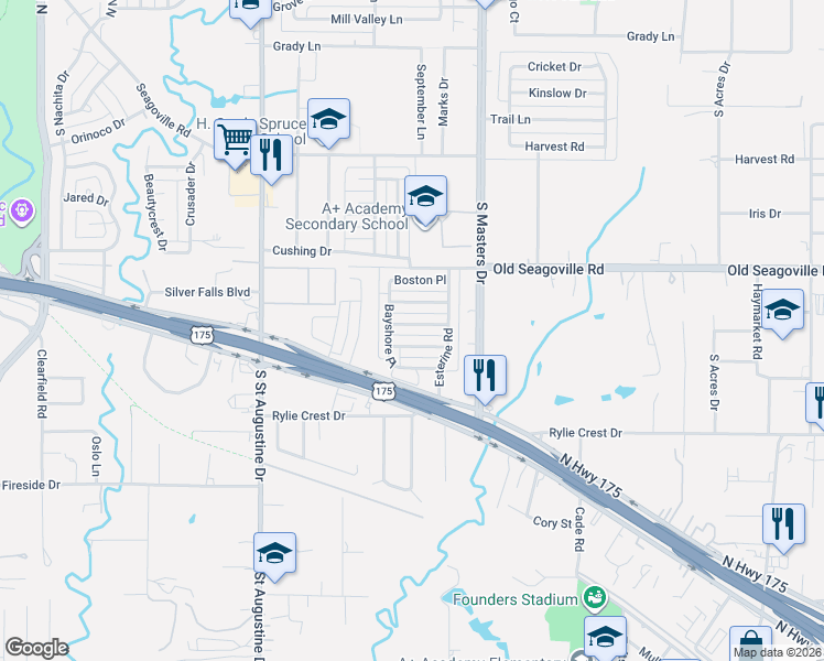 map of restaurants, bars, coffee shops, grocery stores, and more near 10026 Everton Place in Dallas