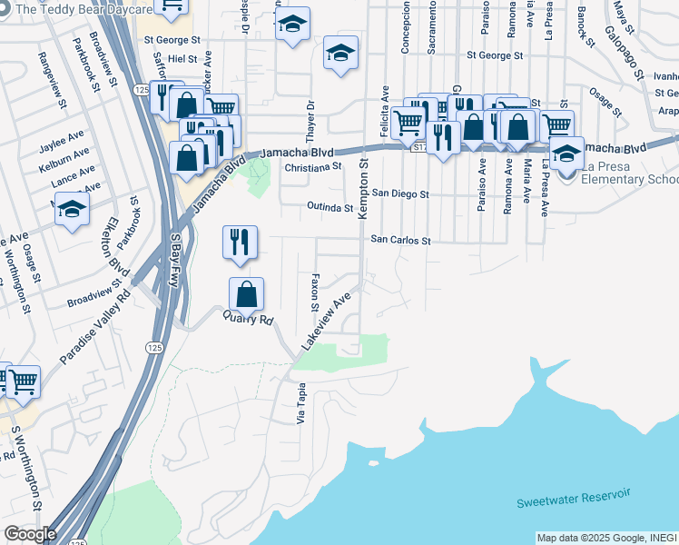 map of restaurants, bars, coffee shops, grocery stores, and more near 9124 Cambon Court in Spring Valley