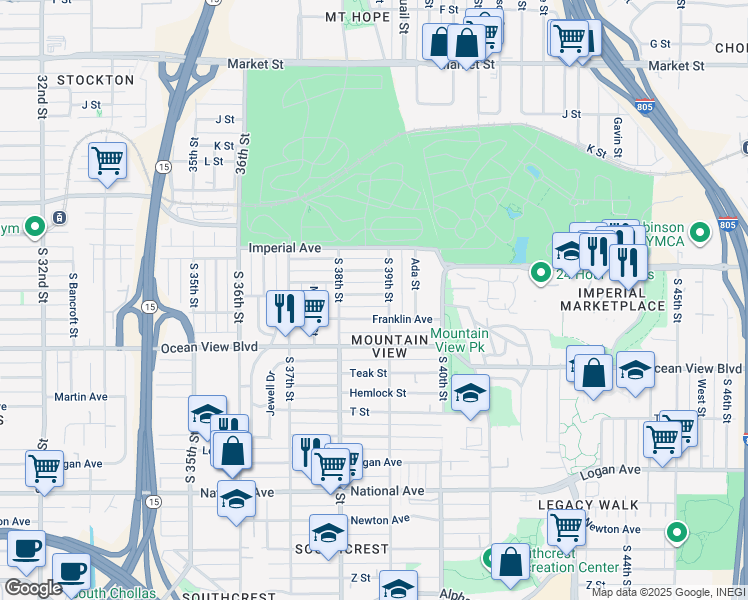 map of restaurants, bars, coffee shops, grocery stores, and more near 3871 Superior Street in San Diego