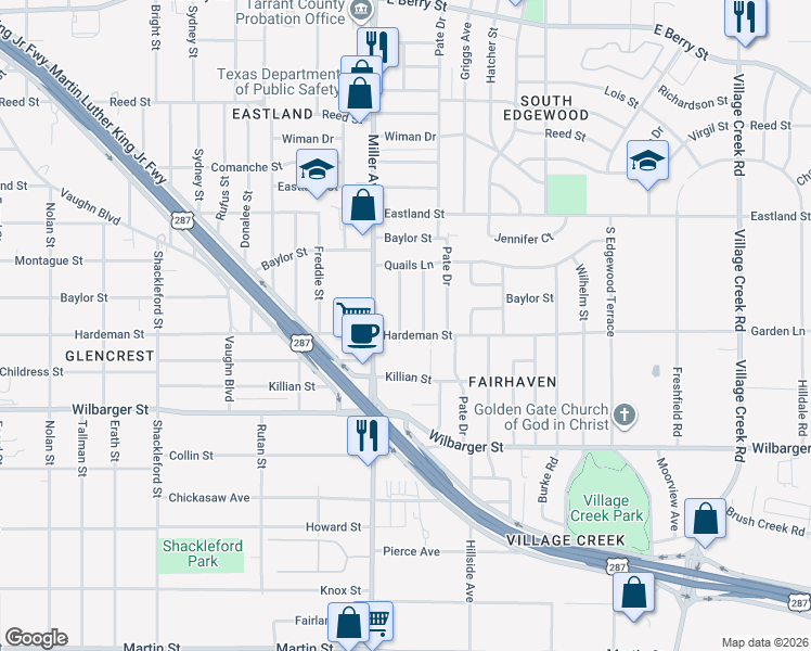 map of restaurants, bars, coffee shops, grocery stores, and more near 4113 Garrison Avenue in Fort Worth