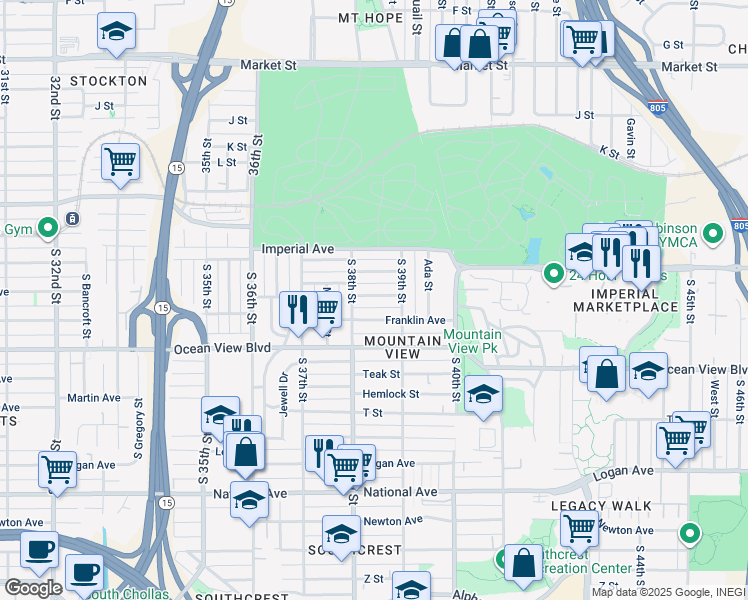 map of restaurants, bars, coffee shops, grocery stores, and more near 3871 Superior Street in San Diego