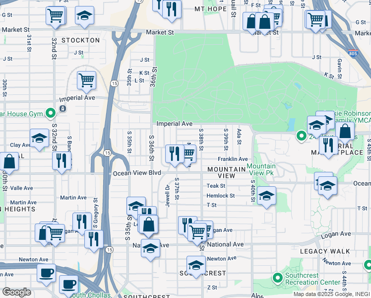 map of restaurants, bars, coffee shops, grocery stores, and more near 328 Milbrae Street in San Diego