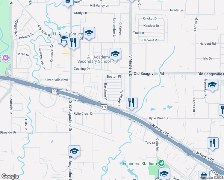 map of restaurants, bars, coffee shops, grocery stores, and more near 10026 Everton Place in Dallas