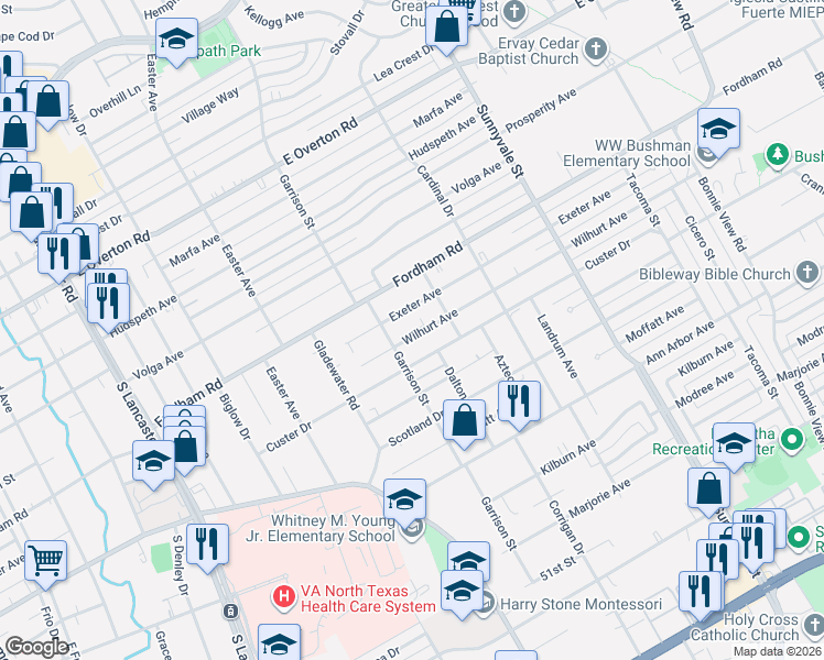 map of restaurants, bars, coffee shops, grocery stores, and more near 2323 Wilhurt Avenue in Dallas