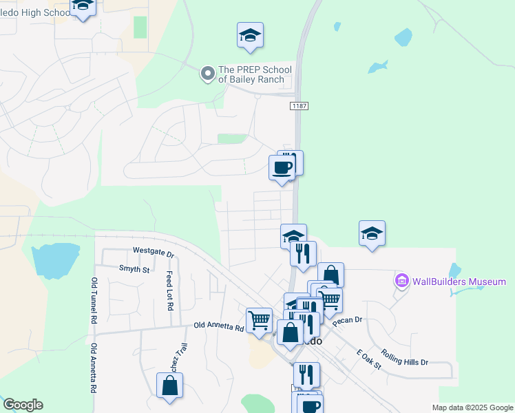 map of restaurants, bars, coffee shops, grocery stores, and more near 128 John Street in Aledo