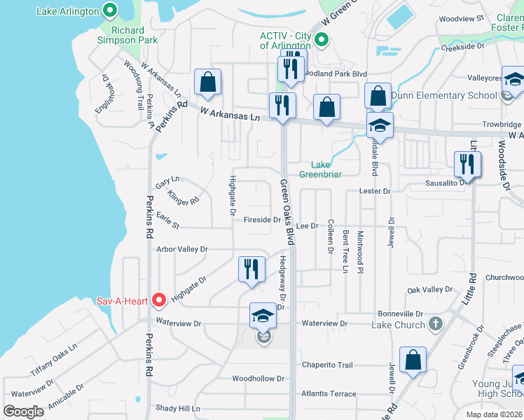 map of restaurants, bars, coffee shops, grocery stores, and more near 5606 Kindling Court in Arlington