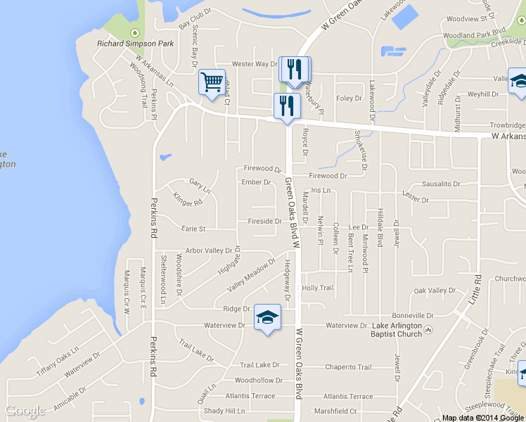 map of restaurants, bars, coffee shops, grocery stores, and more near 5606 Kindling Court in Arlington