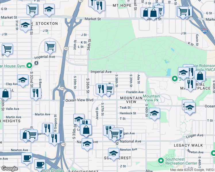 map of restaurants, bars, coffee shops, grocery stores, and more near 328 Milbrae Street in San Diego