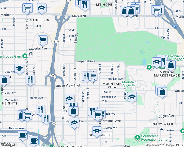 map of restaurants, bars, coffee shops, grocery stores, and more near 328 Milbrae Street in San Diego
