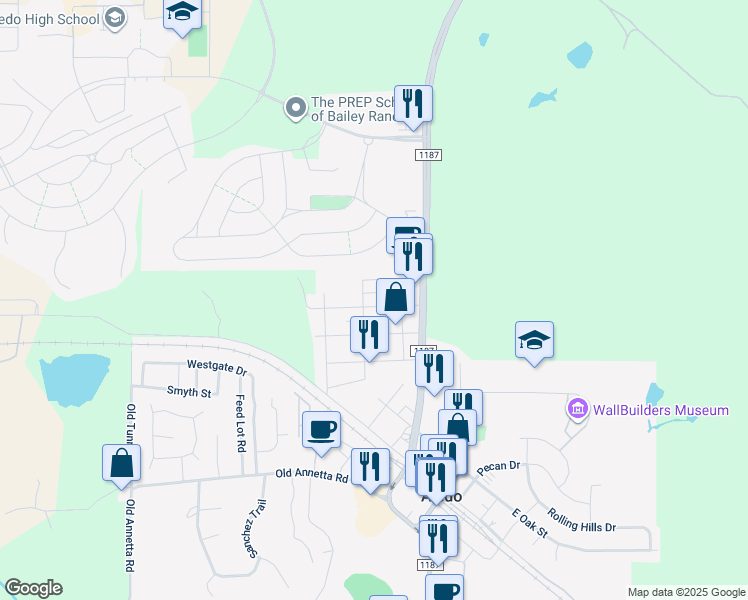 map of restaurants, bars, coffee shops, grocery stores, and more near 128 John St in Aledo