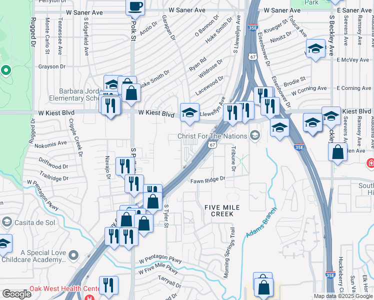 map of restaurants, bars, coffee shops, grocery stores, and more near 3427 Marvin D Love Freeway in Dallas