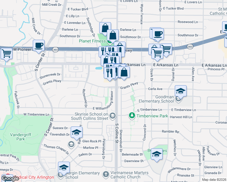map of restaurants, bars, coffee shops, grocery stores, and more near 2503 East Williamsburg Manor in Arlington