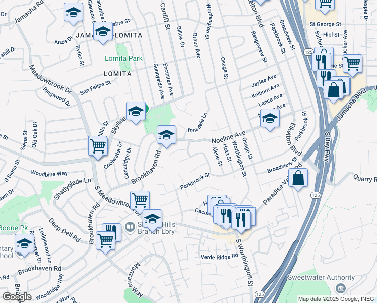 map of restaurants, bars, coffee shops, grocery stores, and more near 139 South Noeline Way in San Diego