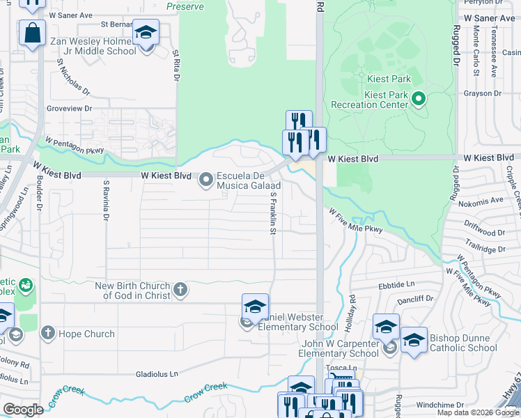 map of restaurants, bars, coffee shops, grocery stores, and more near 2523 Whitewood Drive in Dallas