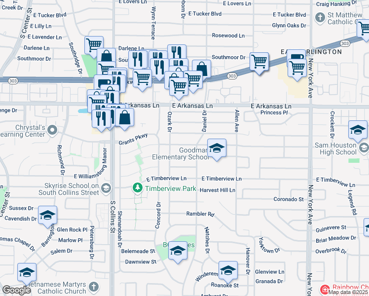 map of restaurants, bars, coffee shops, grocery stores, and more near 1204 Carla Avenue in Arlington