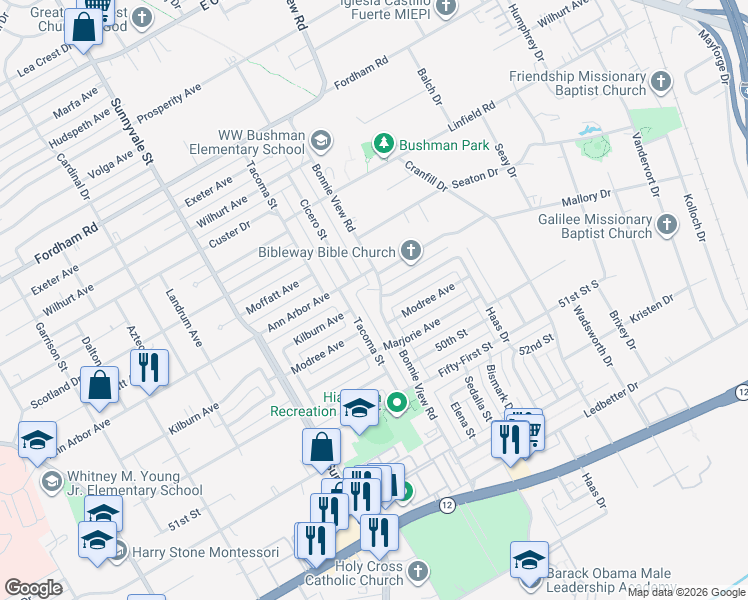 map of restaurants, bars, coffee shops, grocery stores, and more near 4603 Bonnie View Road in Dallas