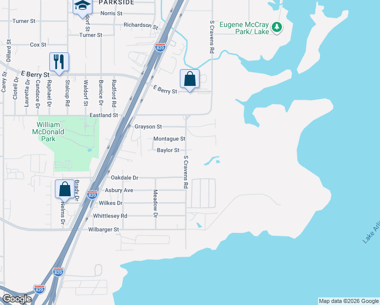 map of restaurants, bars, coffee shops, grocery stores, and more near 6012 Baylor Street in Fort Worth