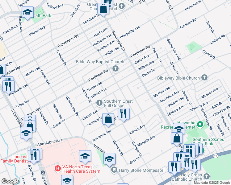 map of restaurants, bars, coffee shops, grocery stores, and more near 4202 Aztec Dr in Dallas