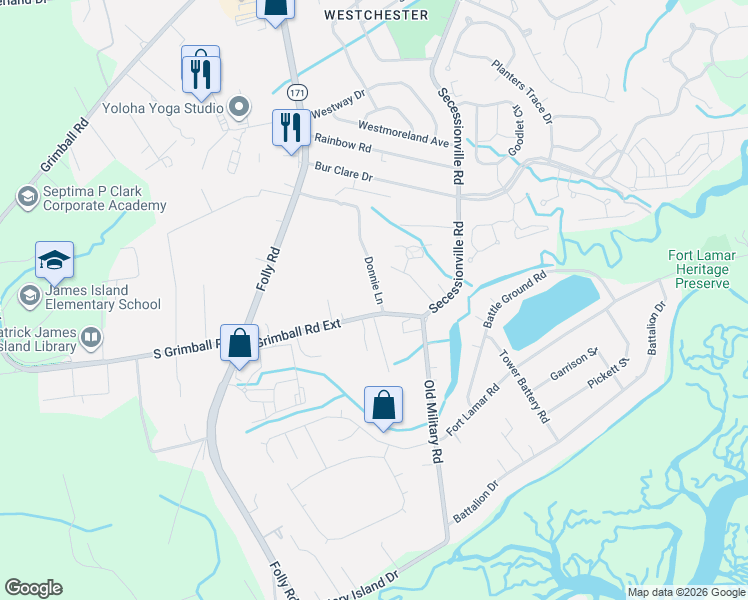 map of restaurants, bars, coffee shops, grocery stores, and more near 1524 Grimball Road Exd in Charleston