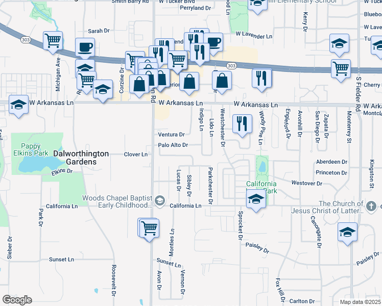 map of restaurants, bars, coffee shops, grocery stores, and more near 2407 Homewood Trail in Arlington