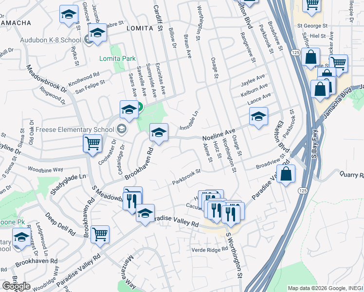 map of restaurants, bars, coffee shops, grocery stores, and more near 139 South Noeline Way in San Diego