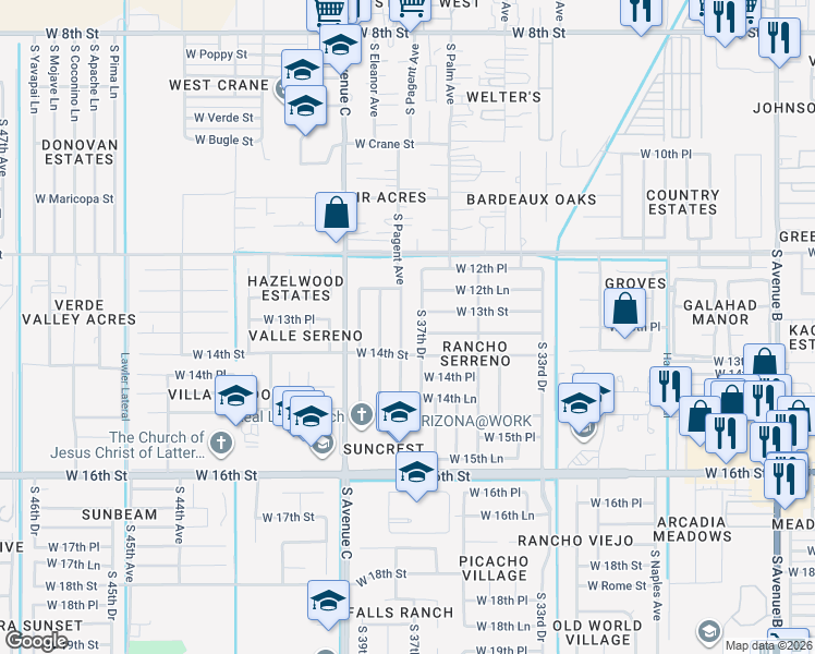 map of restaurants, bars, coffee shops, grocery stores, and more near 1350-1360 South 37th Drive in Yuma