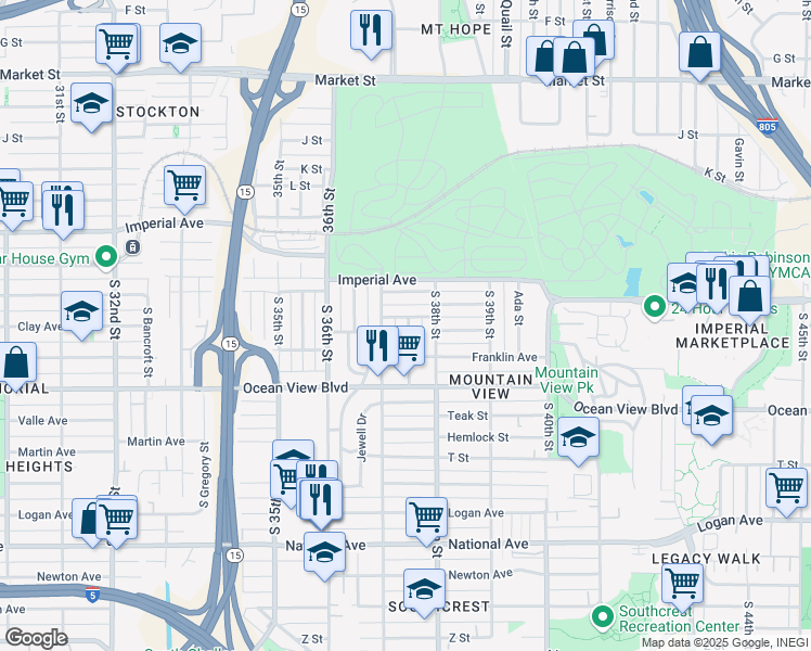 map of restaurants, bars, coffee shops, grocery stores, and more near 312 Milbrae Street in San Diego