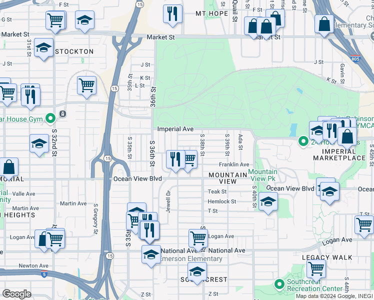 map of restaurants, bars, coffee shops, grocery stores, and more near 312 Milbrae Street in San Diego