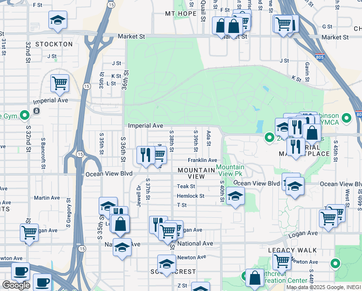 map of restaurants, bars, coffee shops, grocery stores, and more near 3871 Superior Street in San Diego