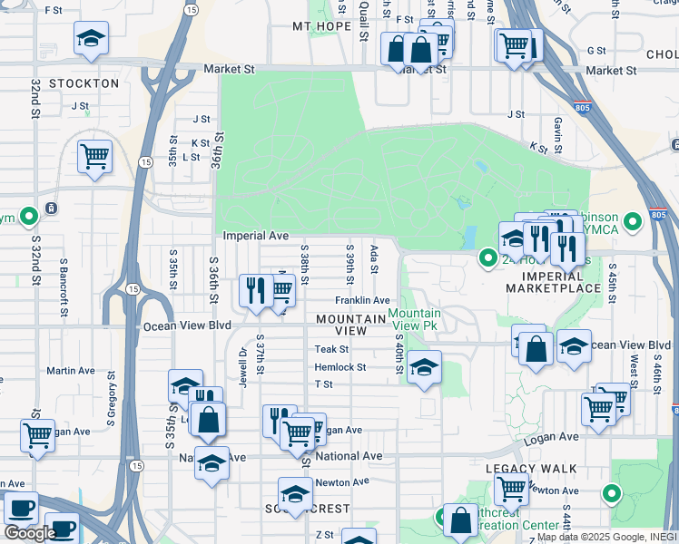 map of restaurants, bars, coffee shops, grocery stores, and more near 3871 Superior Street in San Diego