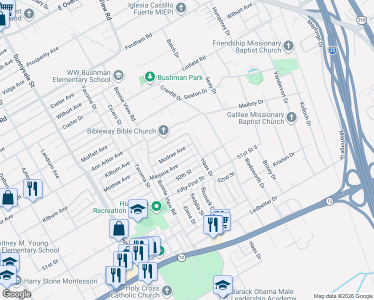map of restaurants, bars, coffee shops, grocery stores, and more near 3128 Marjorie Avenue in Dallas