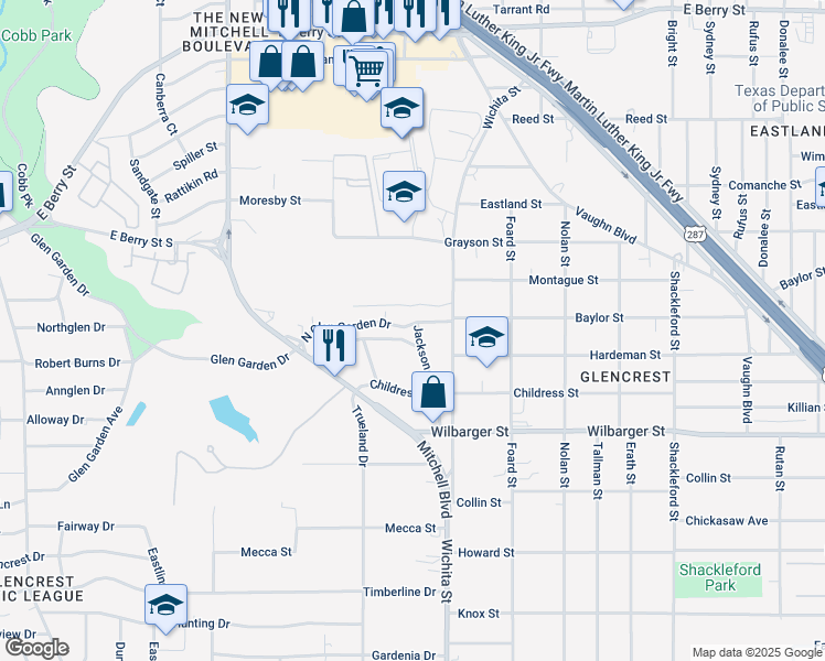 map of restaurants, bars, coffee shops, grocery stores, and more near 4109 Jackson Street in Fort Worth
