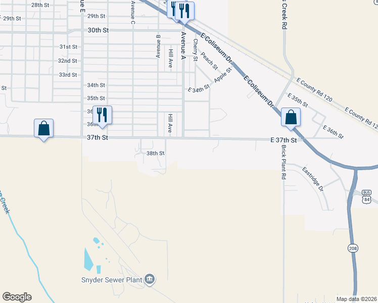 map of restaurants, bars, coffee shops, grocery stores, and more near 100-198 East 37th Street in Snyder