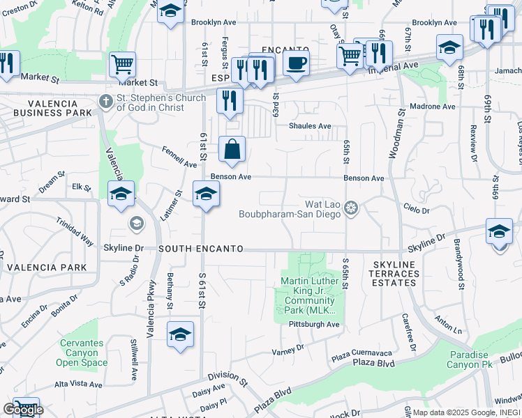 map of restaurants, bars, coffee shops, grocery stores, and more near 6309 Kimmy Court in San Diego