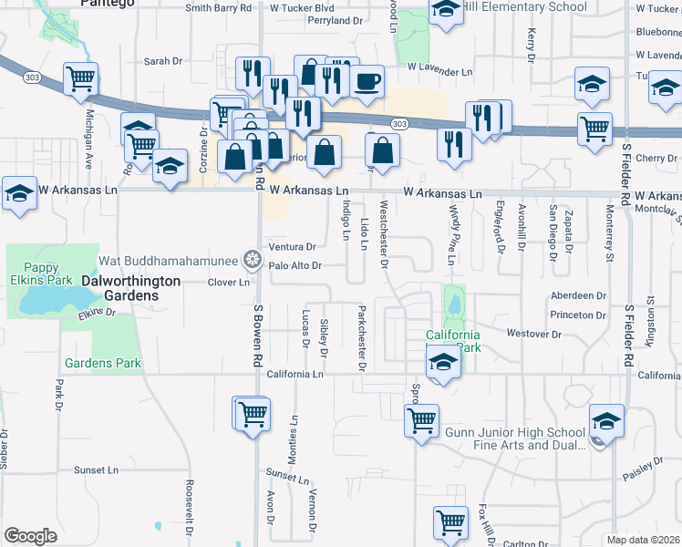 map of restaurants, bars, coffee shops, grocery stores, and more near 2406 Homewood Trail in Arlington