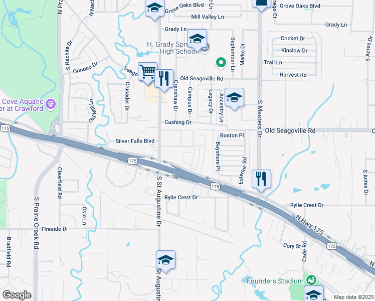 map of restaurants, bars, coffee shops, grocery stores, and more near 9626 C F Hawn Freeway in Dallas