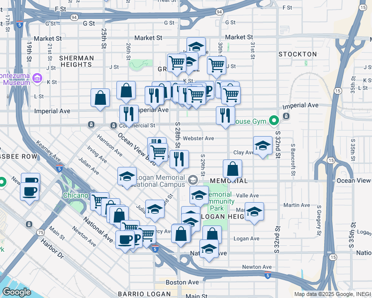 map of restaurants, bars, coffee shops, grocery stores, and more near 2826 Clay Avenue in San Diego