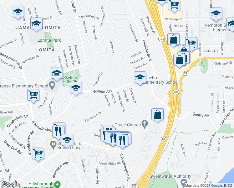 map of restaurants, bars, coffee shops, grocery stores, and more near 558 Worthington Street in Spring Valley