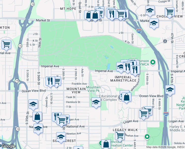 map of restaurants, bars, coffee shops, grocery stores, and more near 292 South 40th Street in San Diego