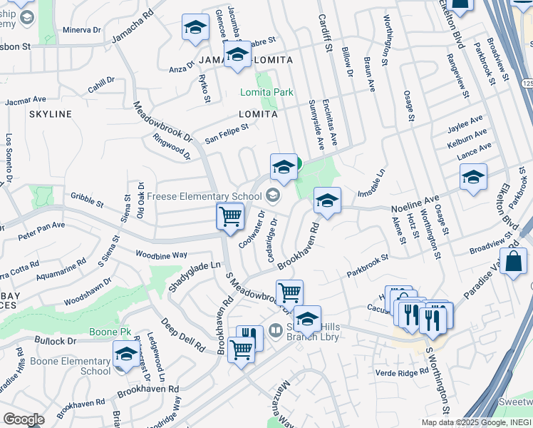 map of restaurants, bars, coffee shops, grocery stores, and more near 101 Coolwater Drive in San Diego