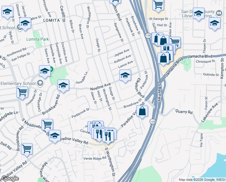 map of restaurants, bars, coffee shops, grocery stores, and more near 529 Worthington Street in Spring Valley