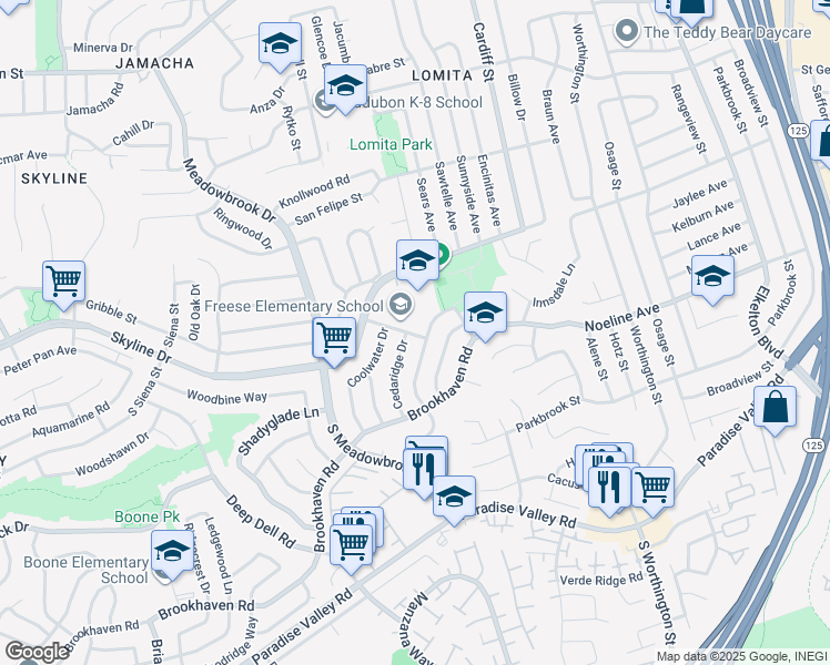 map of restaurants, bars, coffee shops, grocery stores, and more near 8140 Greenlawn Drive in San Diego