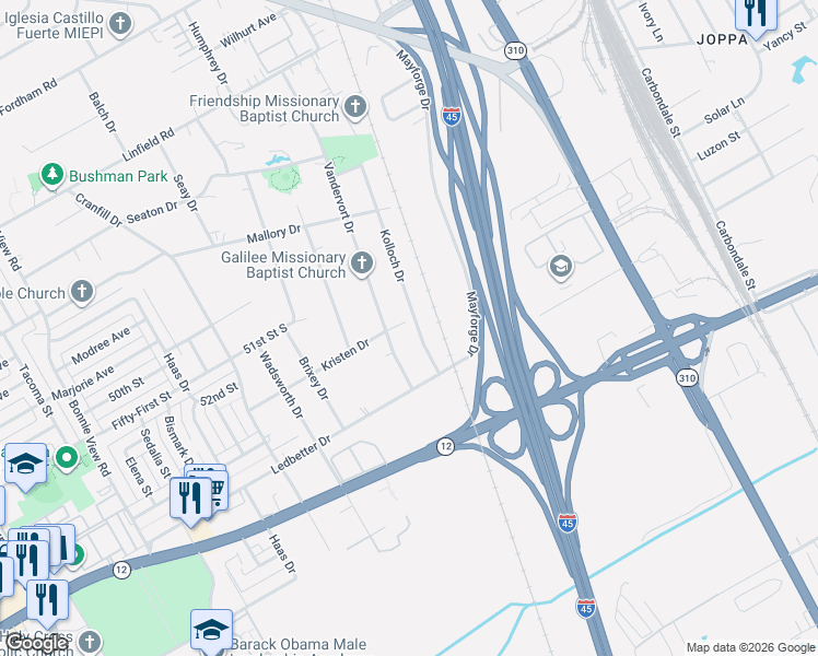 map of restaurants, bars, coffee shops, grocery stores, and more near 4707 Kolloch Drive in Dallas