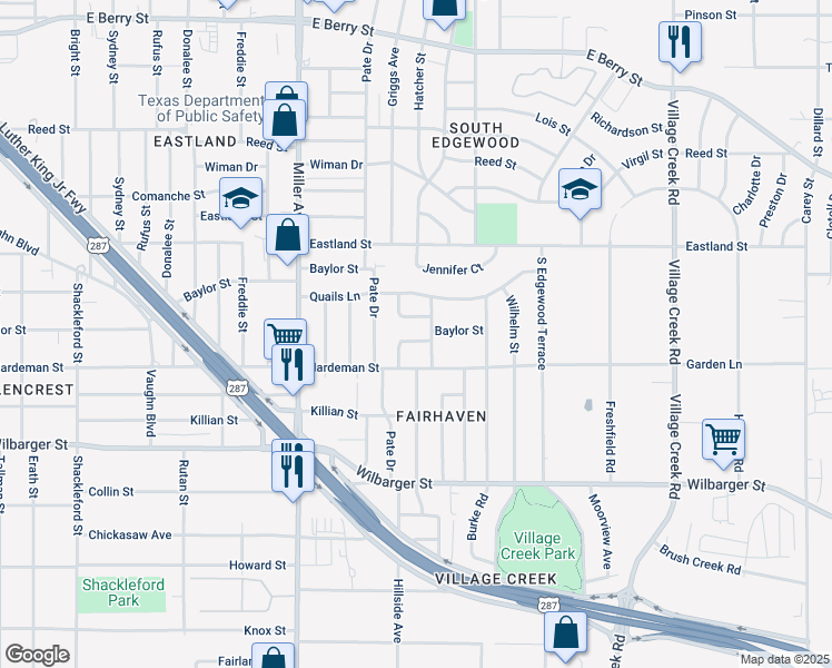 map of restaurants, bars, coffee shops, grocery stores, and more near 3983 Griggs Court in Fort Worth