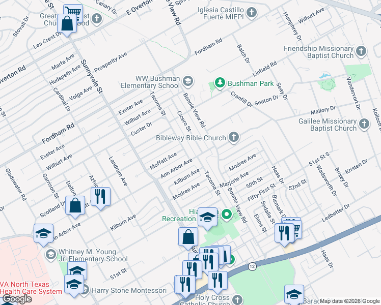 map of restaurants, bars, coffee shops, grocery stores, and more near 4421 Cicero Street in Dallas