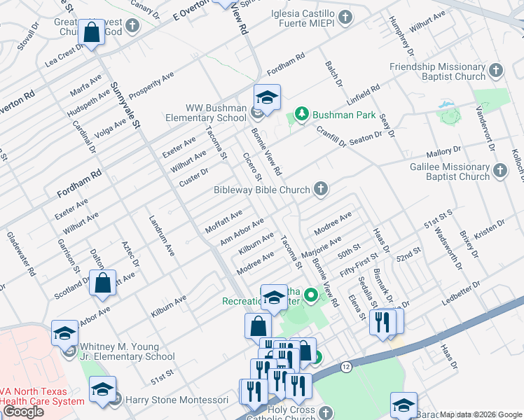 map of restaurants, bars, coffee shops, grocery stores, and more near 4421 Cicero Street in Dallas