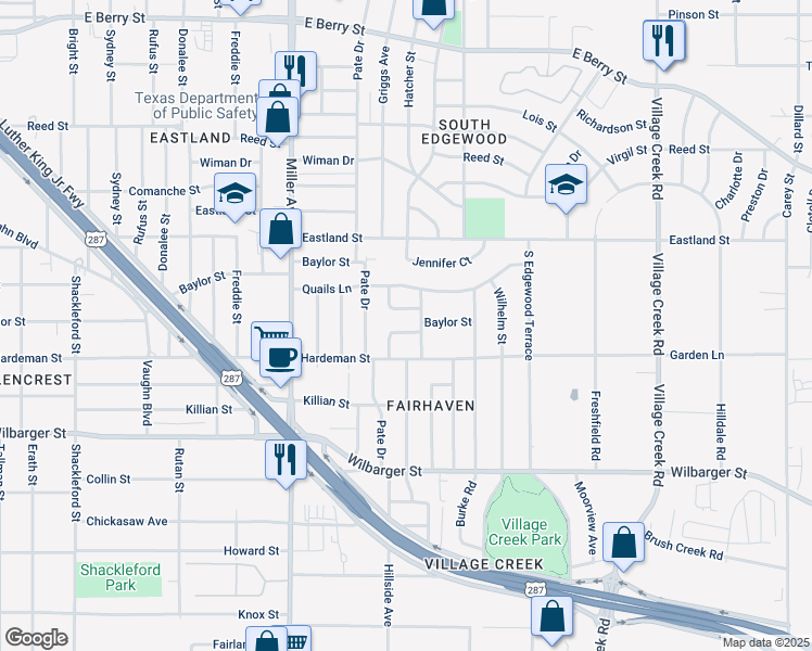 map of restaurants, bars, coffee shops, grocery stores, and more near 3983 Griggs Court in Fort Worth