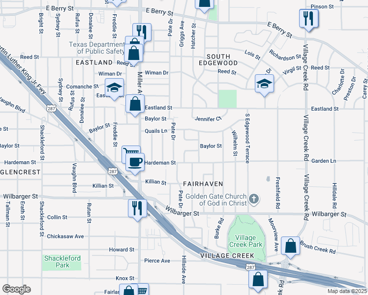 map of restaurants, bars, coffee shops, grocery stores, and more near 3983 Griggs Court in Fort Worth
