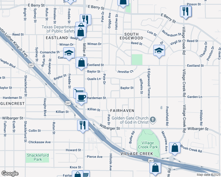 map of restaurants, bars, coffee shops, grocery stores, and more near 3983 Griggs Court in Fort Worth