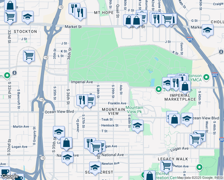 map of restaurants, bars, coffee shops, grocery stores, and more near 3891 Superba Street in San Diego